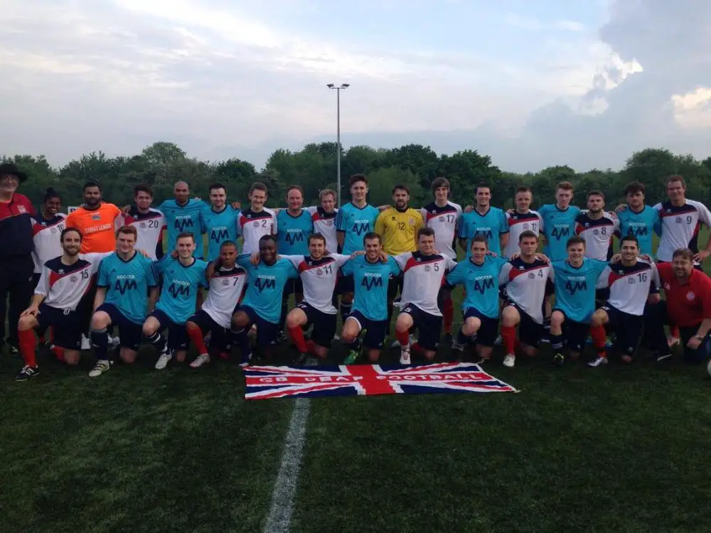 The GB Deaf Team line up with the Soccer AM team including Bracknell Town's George Lock.