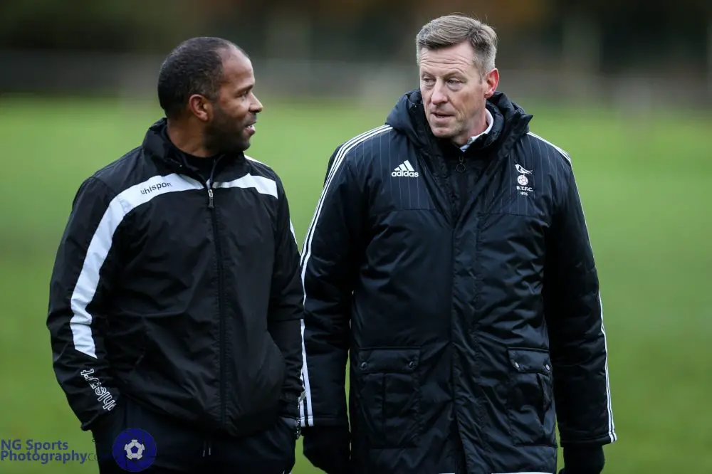 Mark Tallentire (right) pictured with Thatcham Town coach Keith Pennicott-Bowen. Photo: Neil Graham.