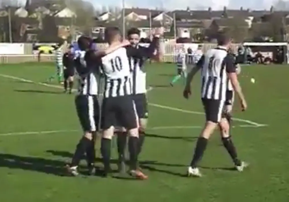 Peter Macklin celebrates scoring for Lydney Town.