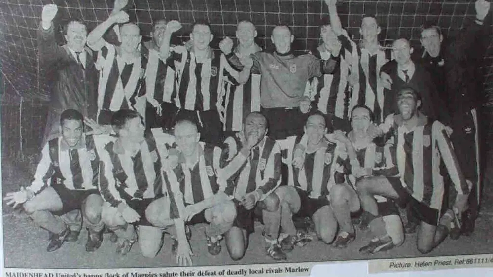 A paper cutting from a Maidenhead United vs Marlow County Cup tie.