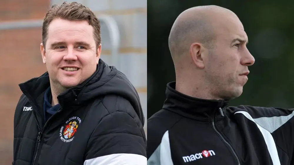 Slough Town managers Neil Baker and Jon Underwood. Photo's: Neil Graham (left) and Get Surrey (right).