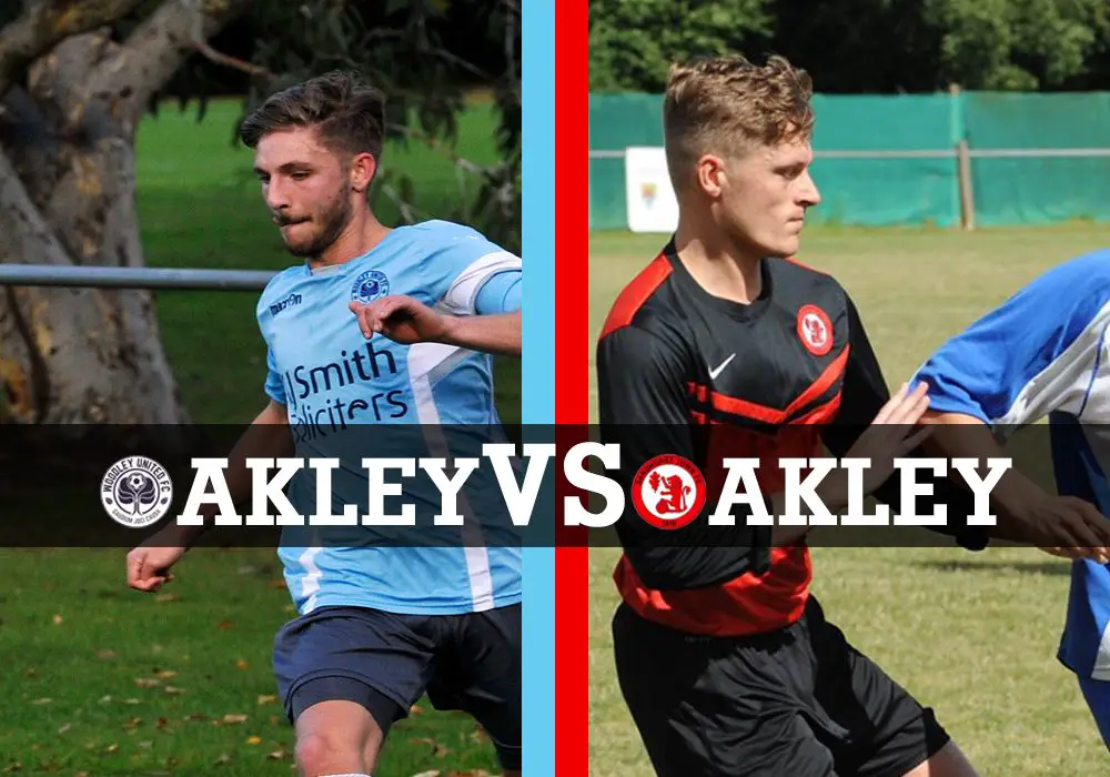 Charlie Oakley and Harry Oakley face off for Woodley United and Sandhurst Town on Saturday.