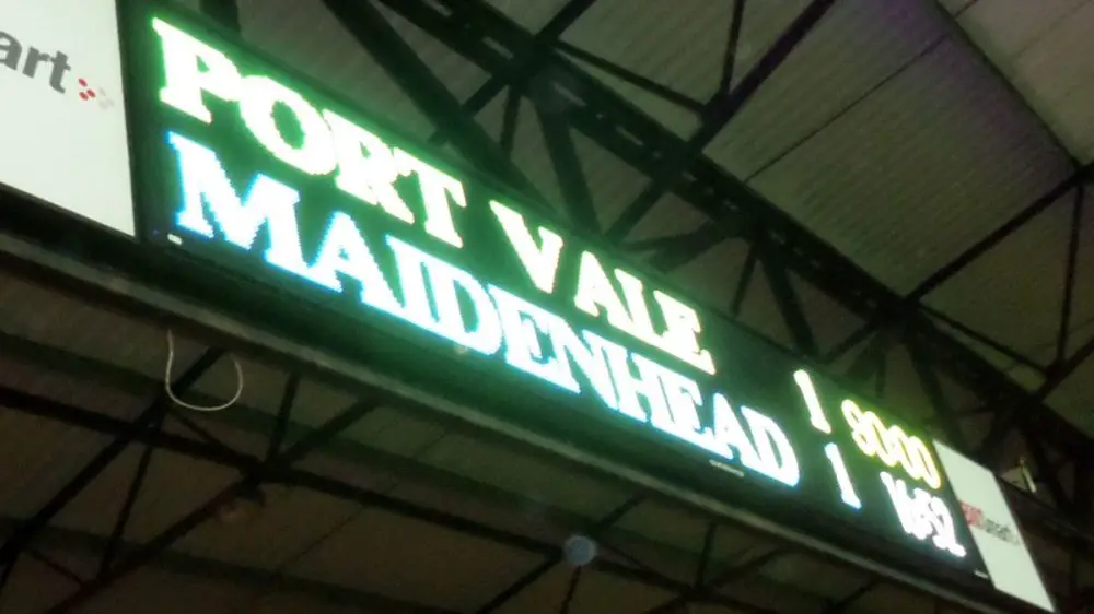 The scoreboard at Vale Park in the FA Cup tie between Port Vale and Maidenhead United. Photo: Neil Maskell.