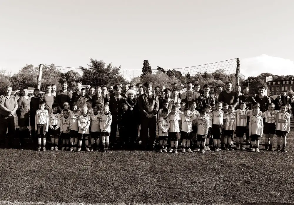 Everyone that took part in the Remembrance Sunday game at South Hill Park. Photo: Neil Graham.