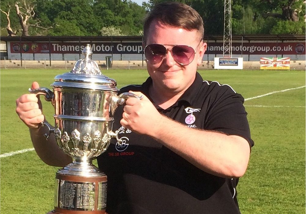 Ricky Simons with the Hellenic League Challenge Cup.