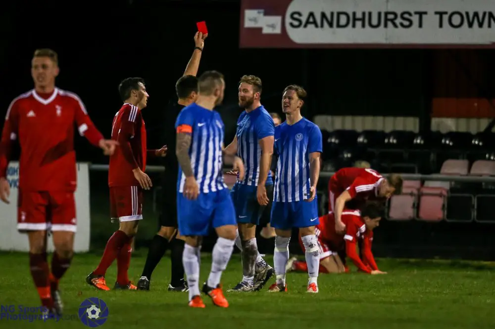 Bracknell Town vs Thatcham Town - Danny Lachacz is sent off. Photo: Neil Graham.