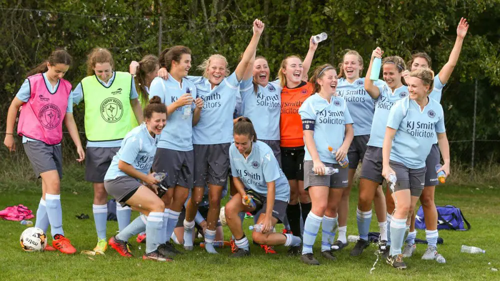 Woodley United Women's FA Cup celebrations. Photo: Neil Graham / ngsportsphotography.com