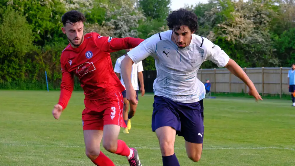 Action from FC Bapco vs Burghfield. Photo: Andrew Batt.