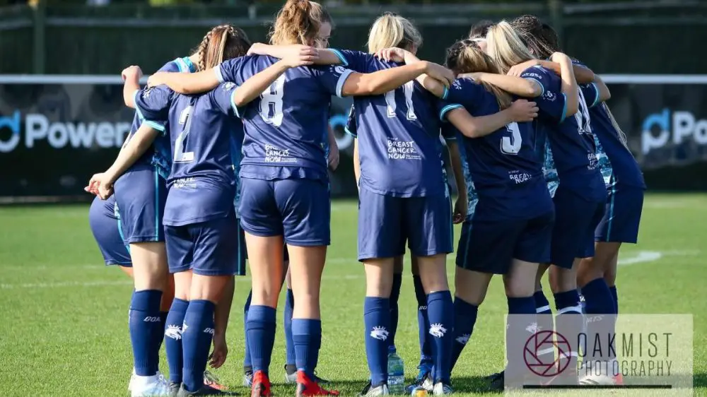 Caversham United Women pre-game huddle before they face QPR in the Vitality Women's FA Cup Photo: Oakmist Photography